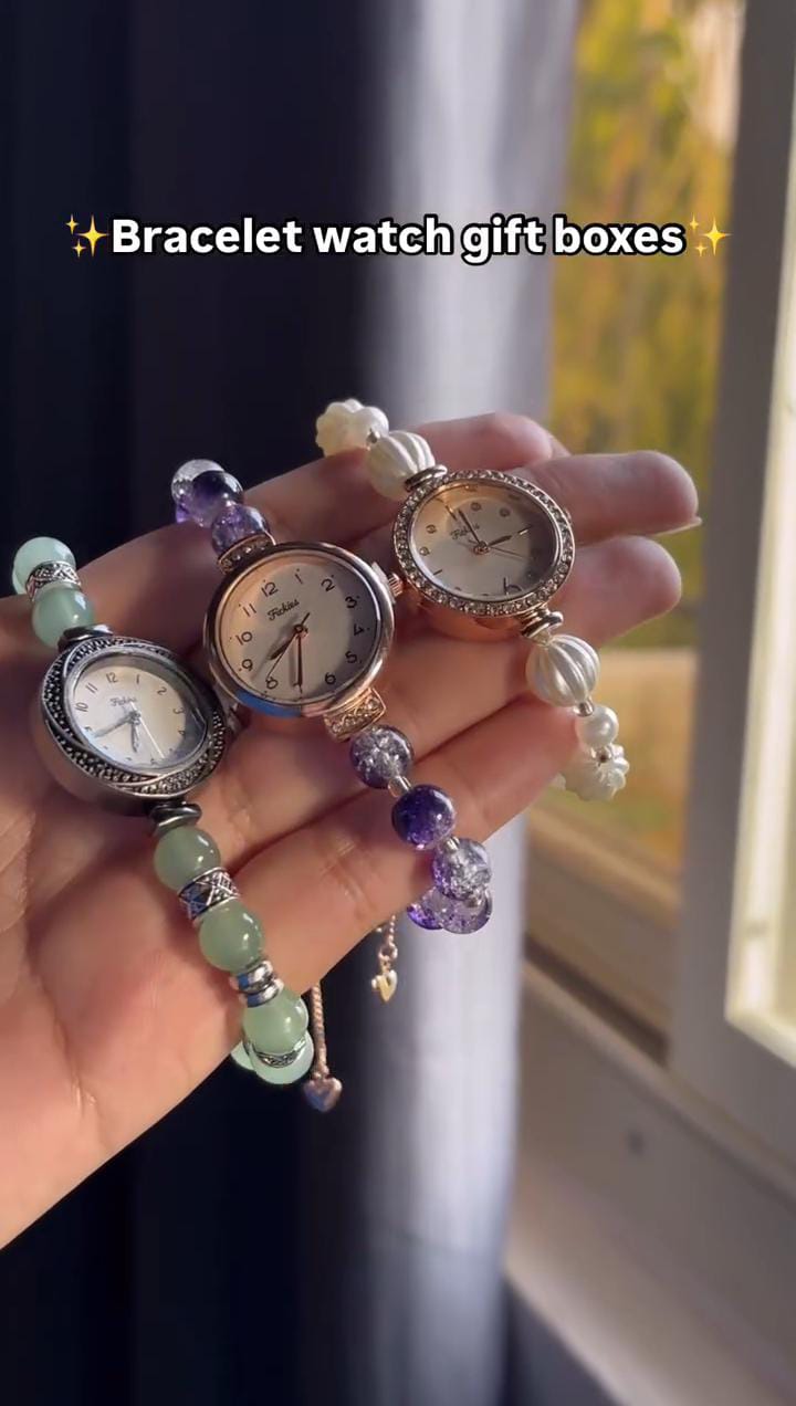 Crystal Beads Bracelet Watch With Box