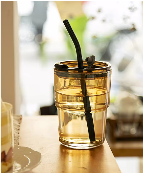 450ML Glass Mug With Straw