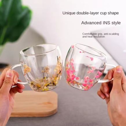 Double Wall Real Flowers Mug