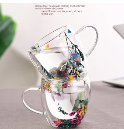 Double Wall Real Flowers Mug