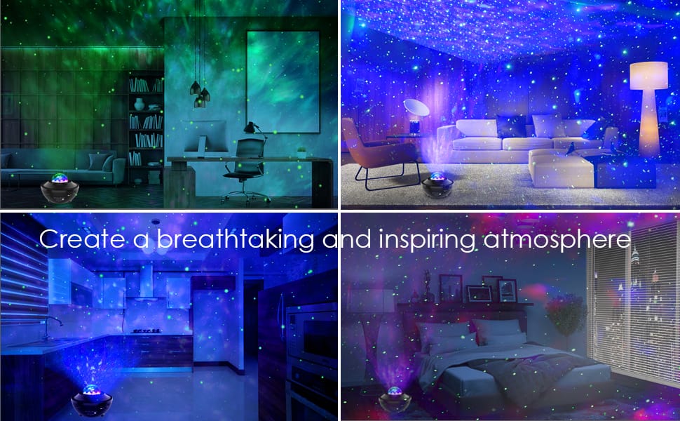 Wireless LED Projection Light Sound Control Auto Strobe Projector Lamp Bedroom Night Light (Black)