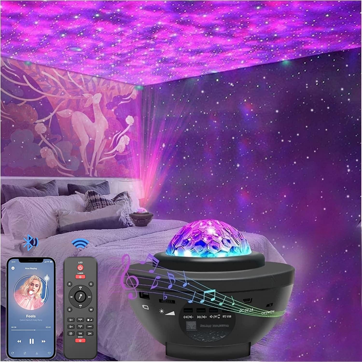 Wireless LED Projection Light Sound Control Auto Strobe Projector Lamp Bedroom Night Light (Black)