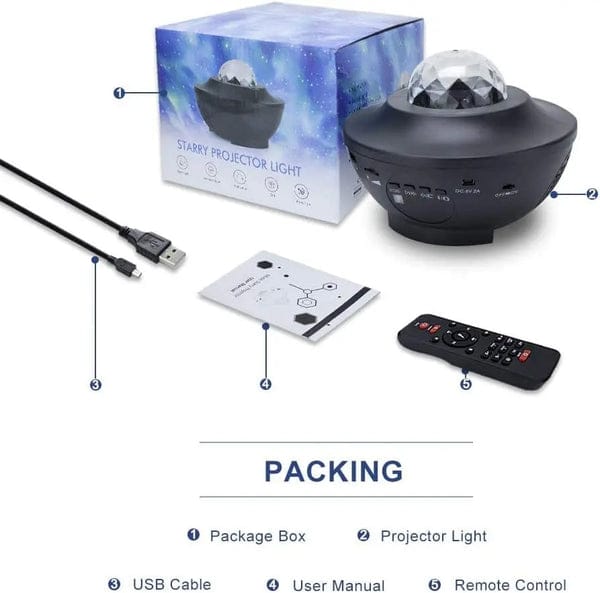 Wireless LED Projection Light Sound Control Auto Strobe Projector Lamp Bedroom Night Light (Black)