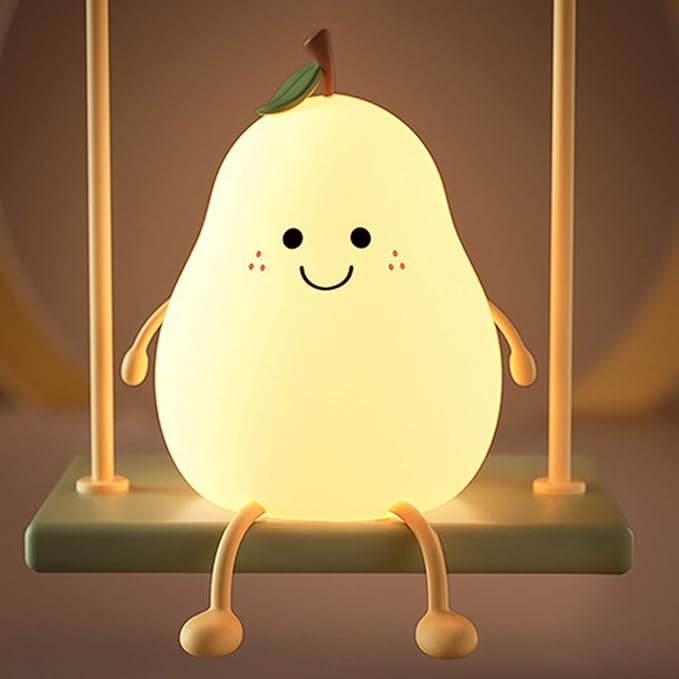 Cute Pear LED Night Light for Kids - 7 Color Silicone Lamp