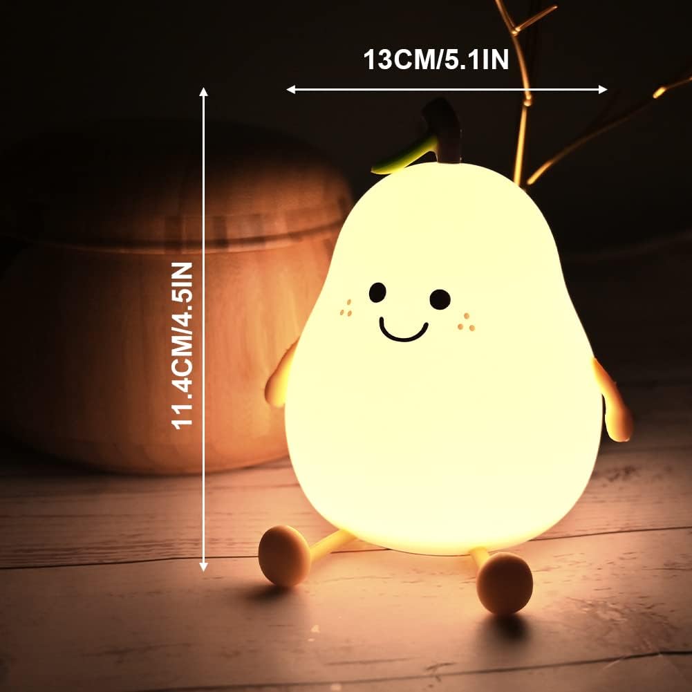 Cute Pear LED Night Light for Kids - 7 Color Silicone Lamp