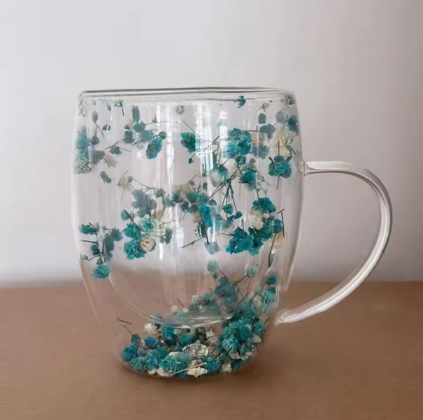 Floral Serenity Double Wall Mug – Real Flowers Elegant & Insulated