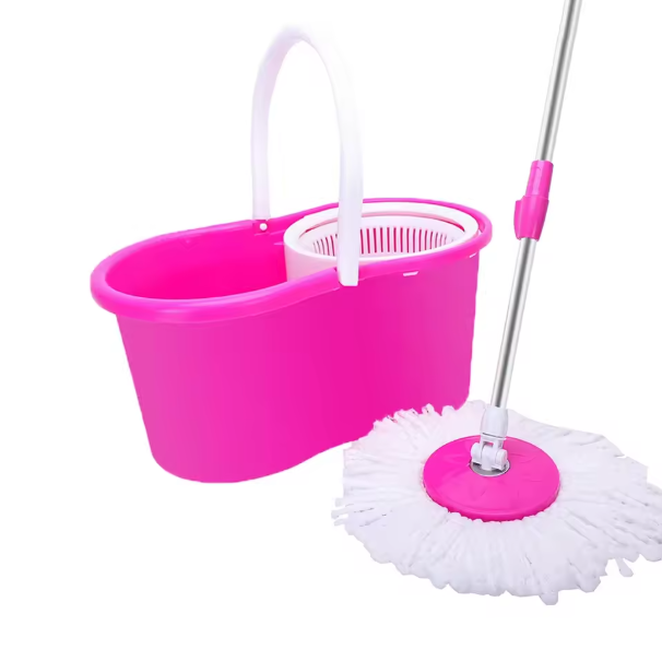 360° Spin Mop with White Fiber Double Mop Heads & Sturdy Bucket – Quick & Easy Cleaning