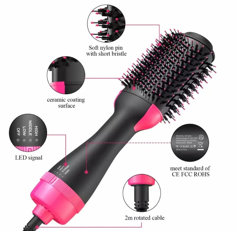 One Step Hot Air Brush – 2-in-1 Hair Dryer & Volumizer for Smooth, Shiny, Frizz-Free Hair