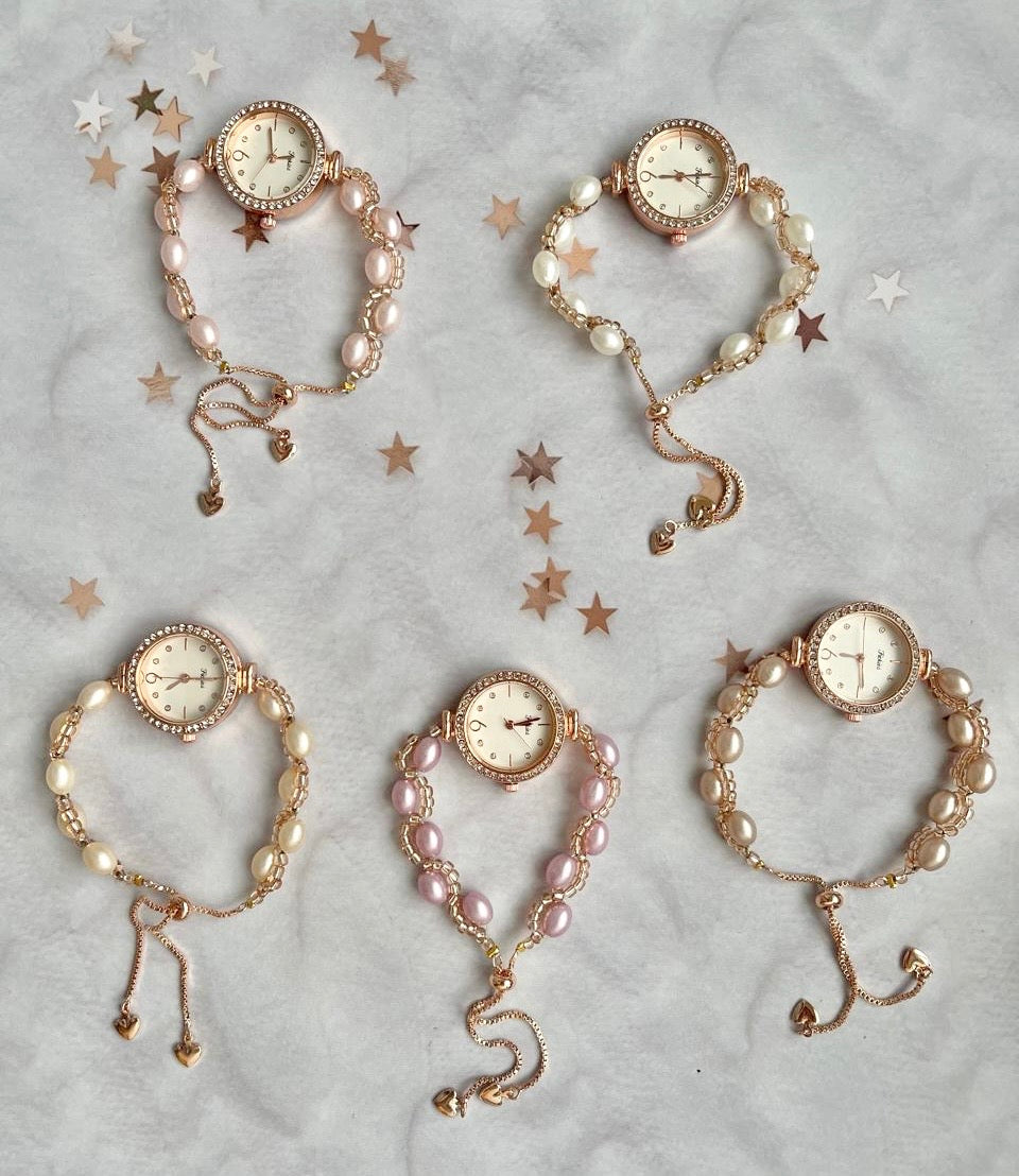 Pearl Beads Bracelet Watch With Gift Box